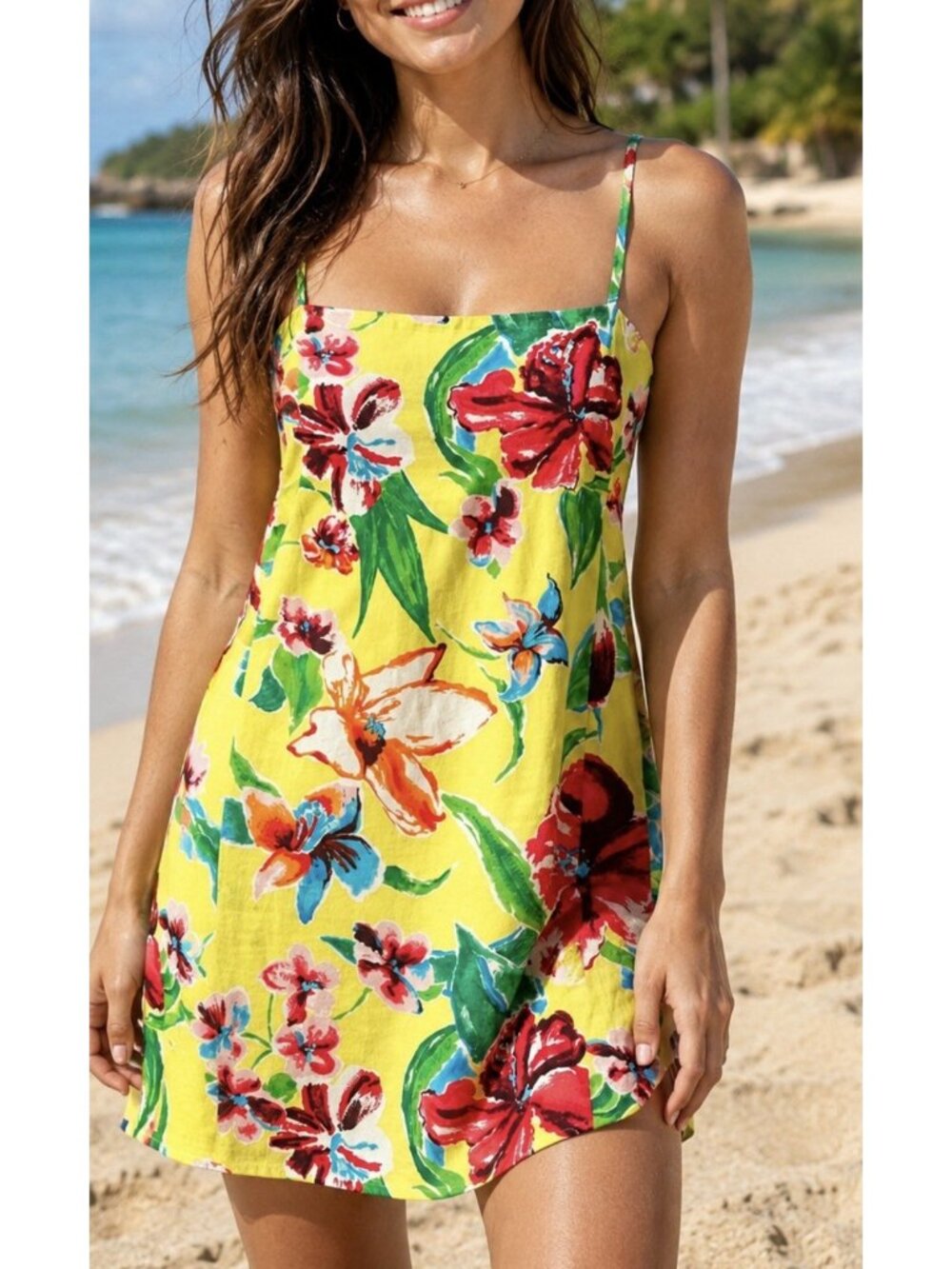 Lauren Ralph Lauren Linen Floral Mini Dress Sz 4 Hawaiian Tropical Vibrant Lined
